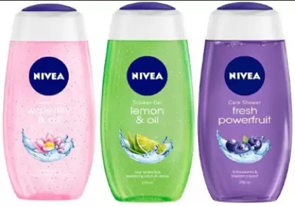 NIVEA Waterlily, Lemon Oil and Power Fruit Shower Gel (3 x 250 ml)