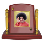 DIVINITI Satya Sai Photo Frame for Car Dashboard, Car Idol, Table Decor|MDF 1B P+ Wooden Frame with 24K Gold Plated Foil|Religious Frame for Pooja, Prayer and Gift (7 X 9CM)