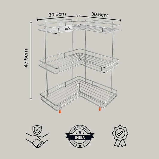 Parage Stainless Steel Kitchen Rack 3 Tier L Shape Corner Shelf Stand, Multipurpose Storage Rack Kitchen Organizer, Vegetable Stand Shelf Organizer, Size: 46 X 31 X 31 Cm