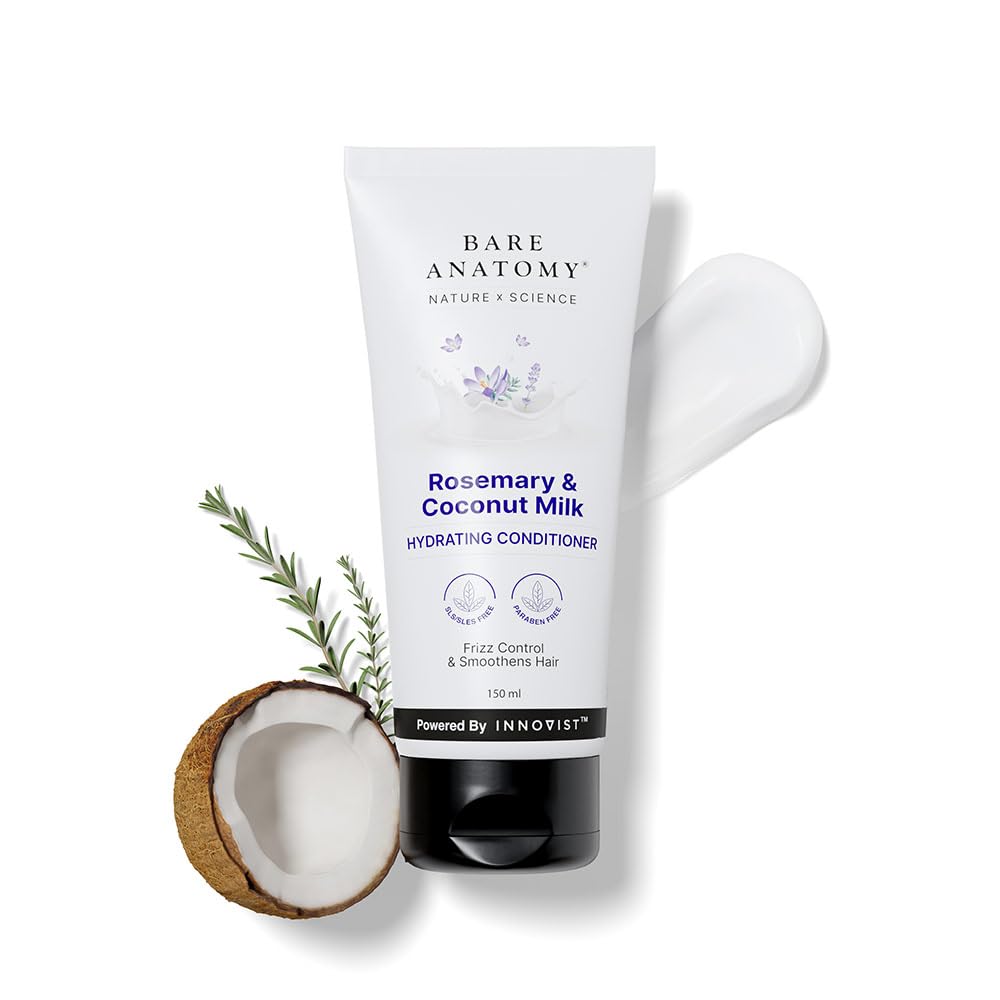 Bare Anatomy Nature X Science Rosemary & Coconut Milk Hydrating Conditioner|Natural Conditioner For Dry, Dull & Frizzy Hair|Sls & Paraben Free Conditioner For Women & Men|150 millilitre (Pack of 1)