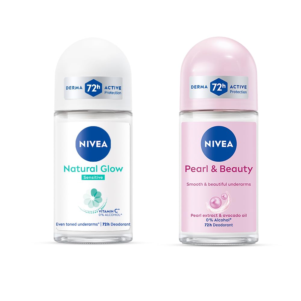 NIVEA Women's Deodorant Roll-On, Whitening Smooth Skin, 50Ml And Deodorant Roll On, Pearl & Beauty, 50Ml, 2 count