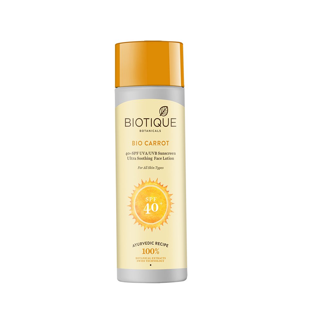 Biotique Spf 40 Bio Carrot Face And Body Sun Lotion For All Skin Types, 190Ml, Pack Of 1