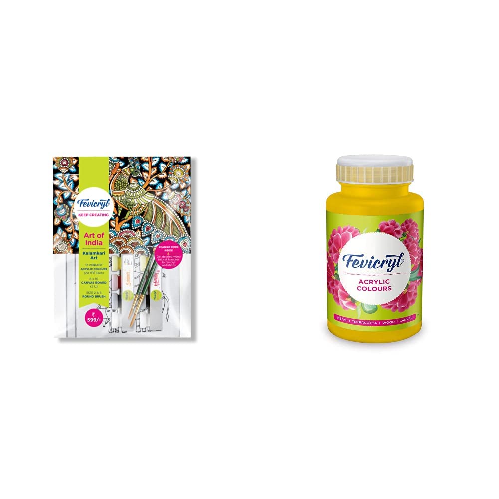 Fevicryl DIY Self Painting Art of India Kit & Pidilite Acrylic Colour, Yellow Chrome Acrylic Paint, 500 ml