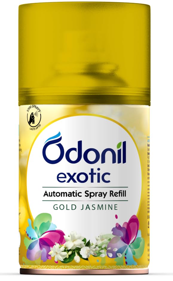 DABUR Odonil Exotic Automatic Spray - 225Ml | Gold Jasmine | 2X Long Lasting | Fits all Machines | 2200 Sprays Guaranteed | Lasts Upto 60 Days | Suitable for Washroom, Gym area, Living Room & Office