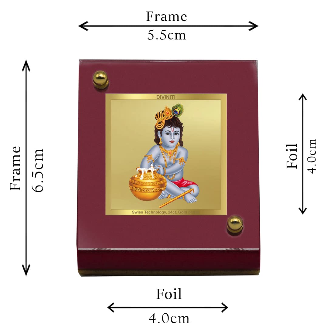 DIVINITI 24K Gold Plated Religious Car Dashboard Frame | Premium God Idol Frame for Car, Home Mandir & Office Table | Spiritual Gift, Decorative Showpiece | Bal Gopal