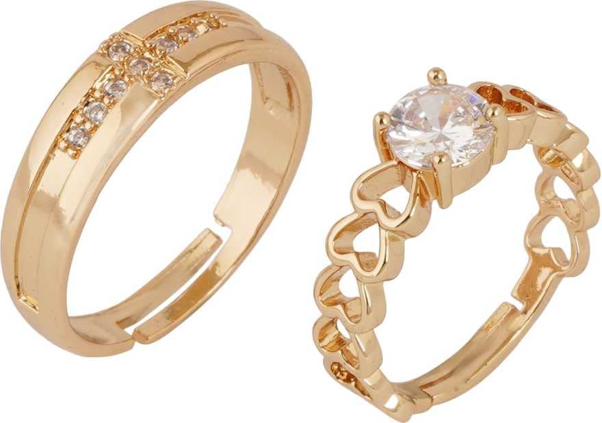 ASTRODIDI Couple Ring Appealing Rose-Gold Plated Zircon Couple Adjustable Rings Gold Plated Ring Set For Unisex-Adult