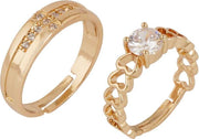 ASTRODIDI Couple Ring Appealing Rose-Gold Plated Zircon Couple Adjustable Rings Gold Plated Ring Set For Unisex-Adult