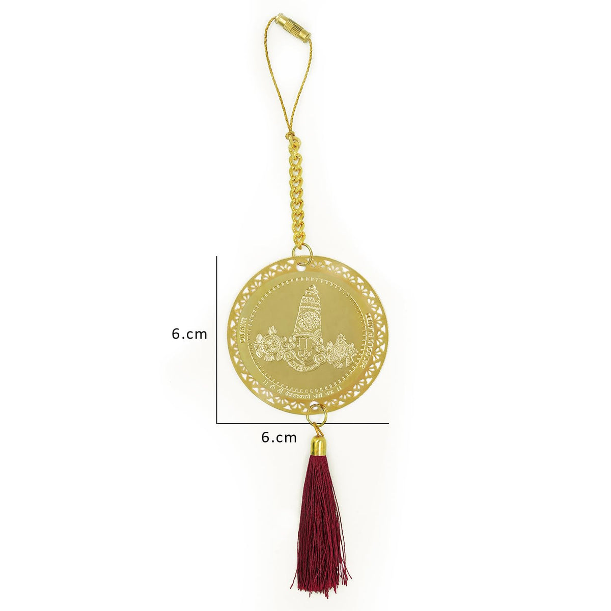 Diviniti 24K Gold Plated Double Sided Tirupati Balaji Car Dangler 6 CM Tirupati Hanging Car Decor Luxurious Dangler for Car Divine Car Accessories for Positive Energy & Protection
