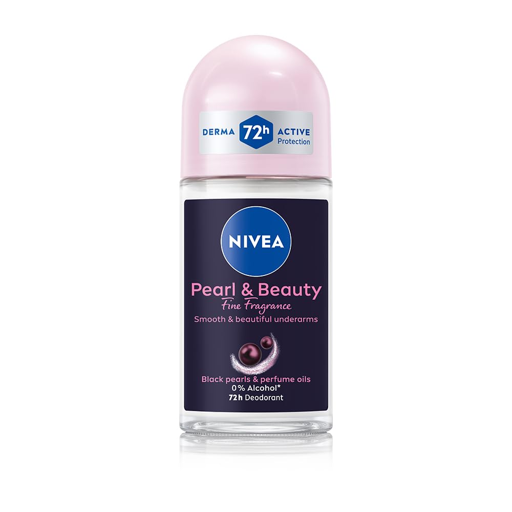 NIVEA Women Pearl & Beauty Roll On Deodorant, Underarm Deodorant with 72H Active Odour Protection, Long-Lasting Floral Fragrance, Underarm Roll On for Fresh, Beautiful Underarms, 0% Alcohol, 50 ml