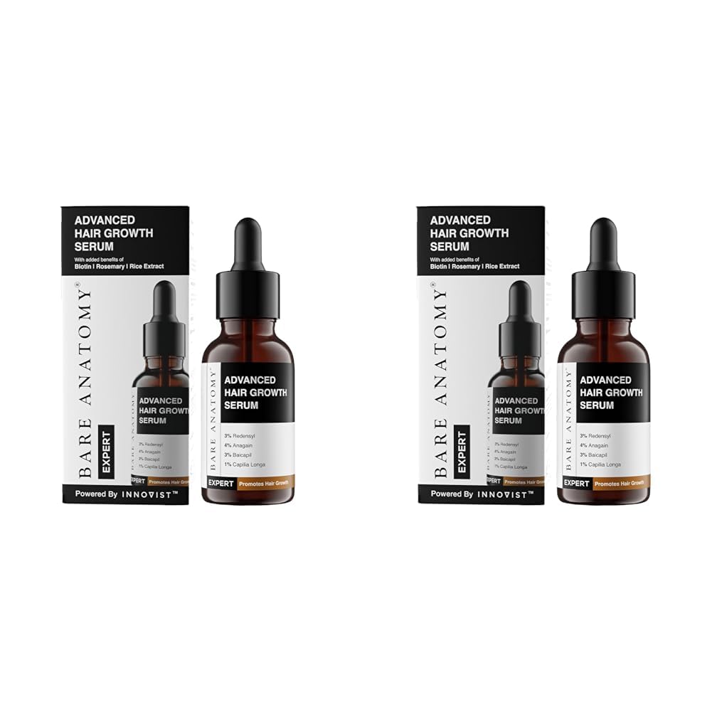Bare Anatomy Advanced Hair Growth Serum | 3% Redensyl, 4% Anagain, 3% Baicapil, 1% Capilia Longa, Rosemary, Biotin & Rice Extract | Hairfall control & Hair Density | Women & Men | (30ml-Pack of 2)