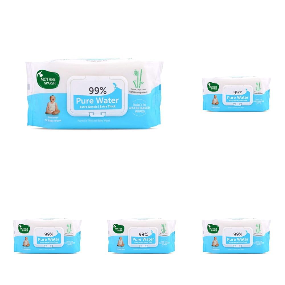 Mother Sparsh 99% Pure Water (72 Unscented Baby Wipes) - Super Thick Fabric (Pack of 5)