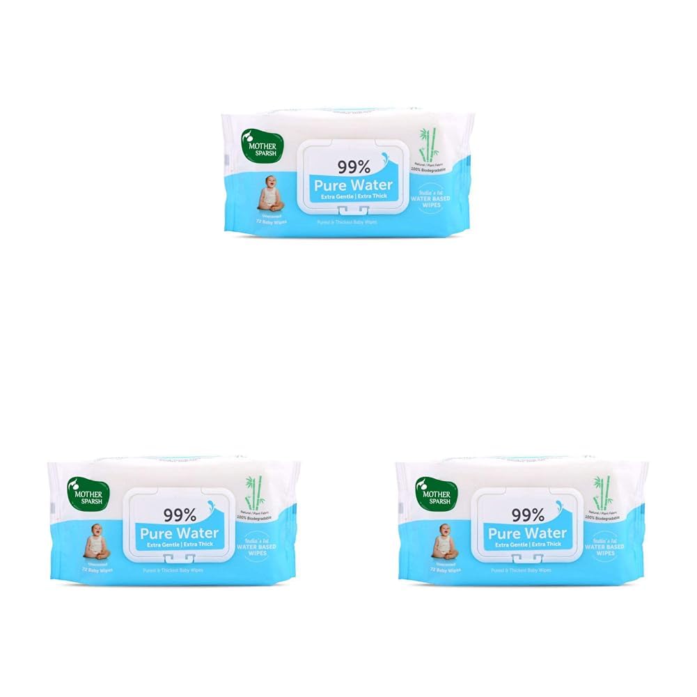 Mother Sparsh 99% Pure Water (72 Unscented Baby Wipes) - Super Thick Fabric (Pack of 3)