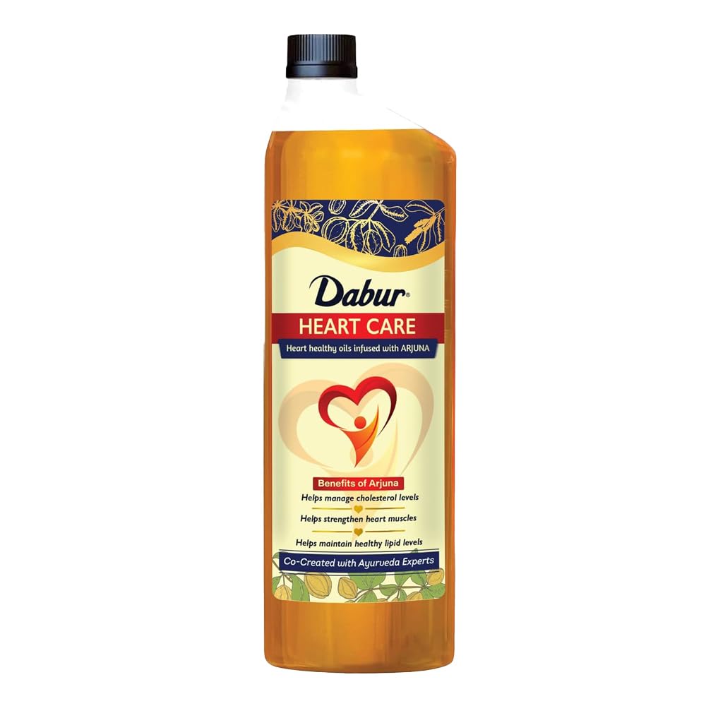 Dabur Heart Care Oil - 1 Ltr bottle | Heart Healthy cooking oil infused with Arjuna | Rice Bran Oil, Flaxseed oil & Sesame oil | Goodness of MUFA, PUFA and Oryzanol