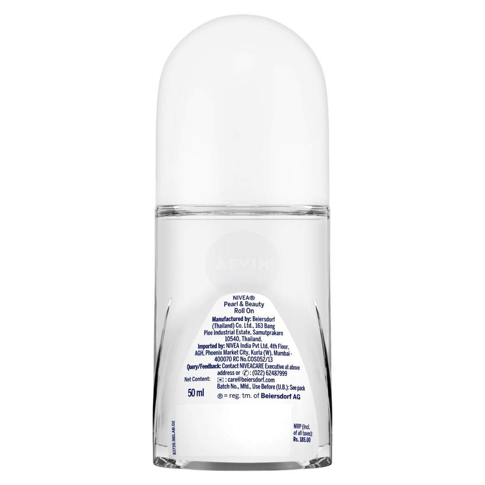 NIVEA Pearl and Beauty 50ml Deo Roll On | With Pearl Extracts & Avocado Oil| 48 H Smooth & Beautiful Underarms| 0% Alcohol | For Women (Pack of 3)