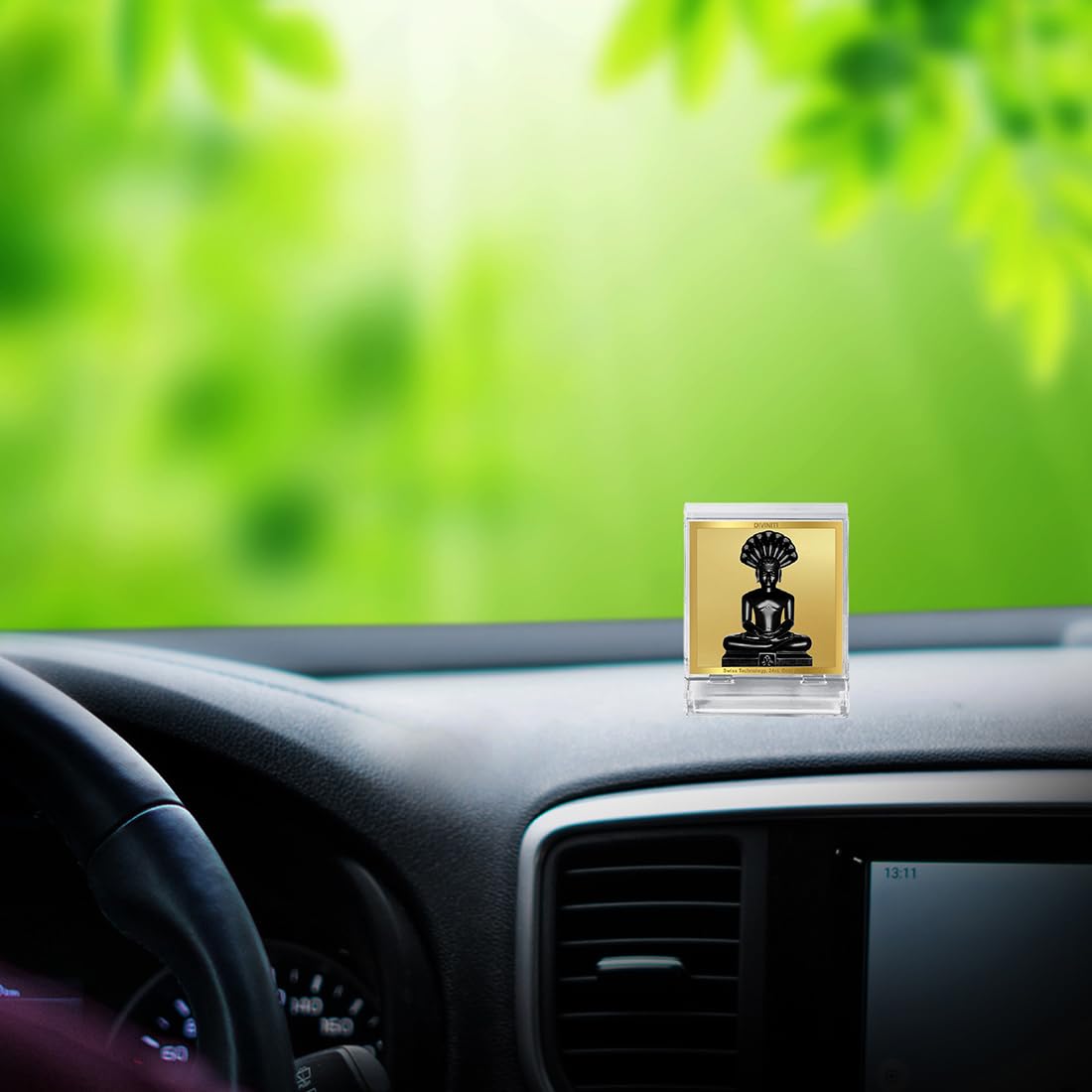 DIVINITI 24K Gold Plated Religious Car Dashboard Frame | Premium God Idol Frame for Car, Home Mandir & Office Table | Spiritual Gift, Decorative Showpiece | Parshvanath