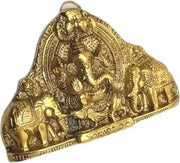 KridayKraft Ganesh Wall Hanging with Elephants for Door Entrance Decorative Showpiece - 12 cm (Aluminium, Gold)