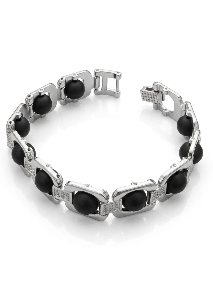 RUDRADIVINE Premium Silver Plated Karungali Wood Bracelet | Black Ebony Bead Elegant Bracelet
