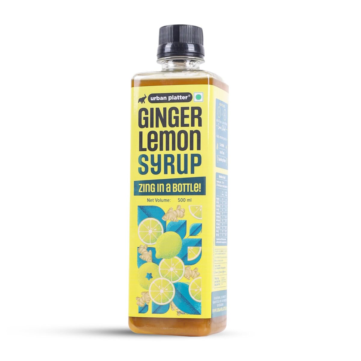 Urban Platter Ginger Lemon Syrup, 500ml (Refreshing | Tangy and Zesty | Sweetened)