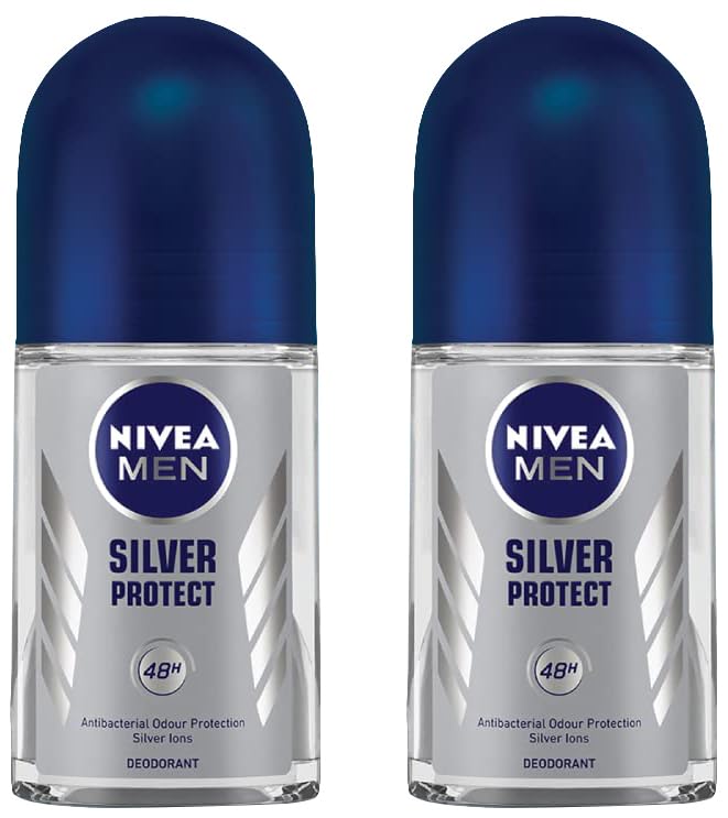 Nivea Deodorant Roll On, Silver Protect for Men, 50ml (Pack of 2)
