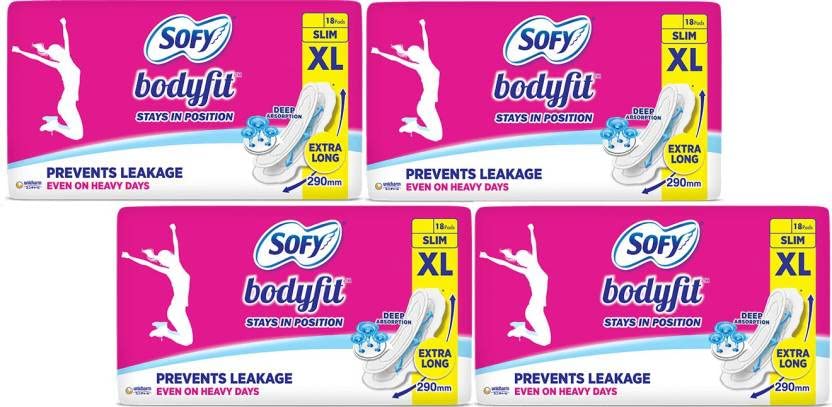 SOFY Bodyfit Extra Long - XL - (18+18+18+18 Count) Sanitary Pad (Pack of 4)