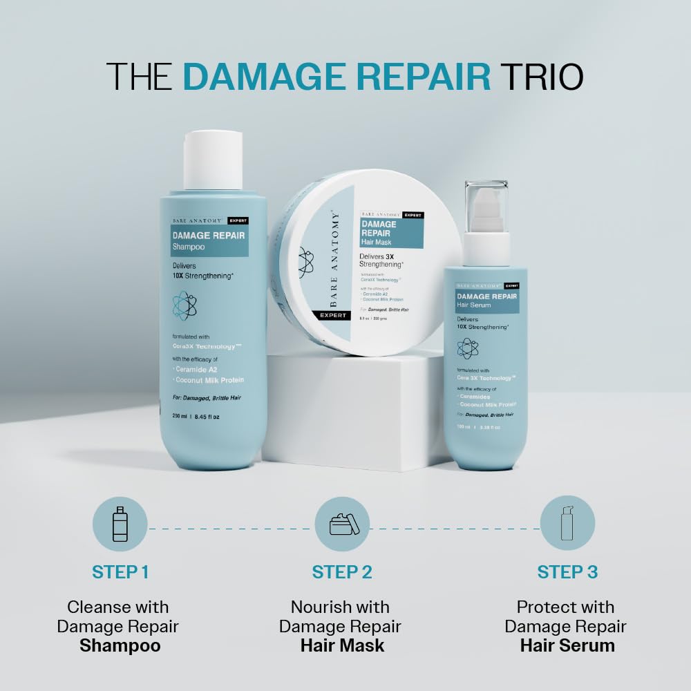 Bare Anatomy Damage Repair Hair Mask | 3x Strengthening Powered By Ceramide A2 & Coconut Milk Protein | Smoothening Hair | Hair Mask For Dry & Frizzy Hair | Sulphate & Paraben Free | Women & Men,250g