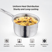 Vinod – Claro Heavy Gauge Stainless Steel Hammered Sauce Pan, 1.5 mm – (16cm)