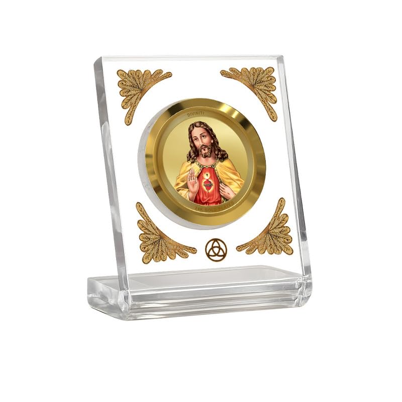 DIVINITI 24K Gold Plated Religious Car Dashboard Frame | Premium God Idol Frame for Car, Home Mandir & Office Table | Spiritual Gift, Decorative Showpiece | Jesus Christ
