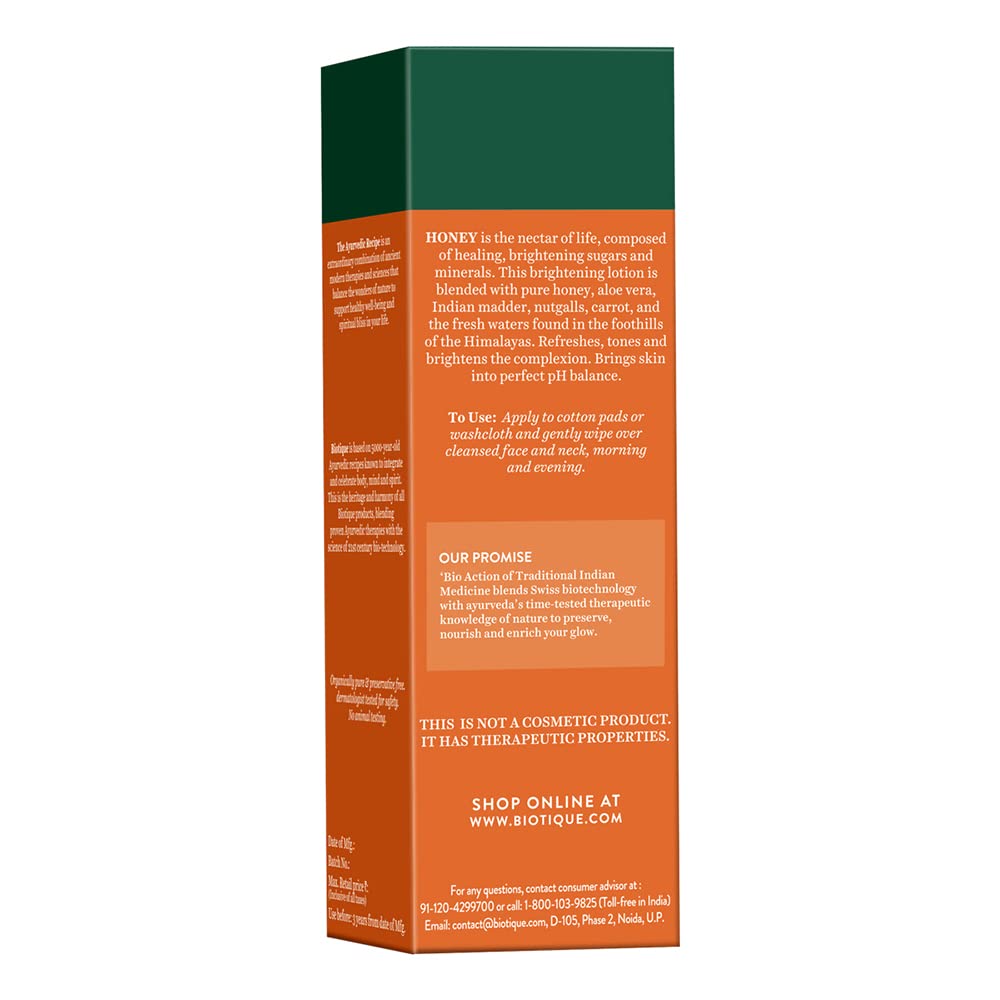 Biotique Honey Water Pore Tightening Brightening Toner With Himalayan Waters|Maintains Ph Balance|Moisturized And Hydrated Skin|100% Botanical Extracts|Suitable For All Skin Types|120Ml,Pack of 4