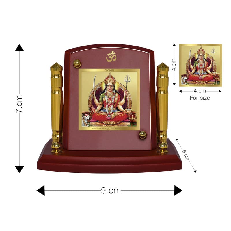 DIVINITI 24K Gold Plated Religious Car Dashboard Frame | Premium God Idol Frame for Car, Home Mandir & Office Table | Spiritual Gift, Decorative Showpiece | Santoshi Mata