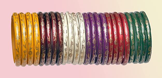 NMII Glass and Silk Thread Zircon Gemstone Bangle Set For Women/Girls