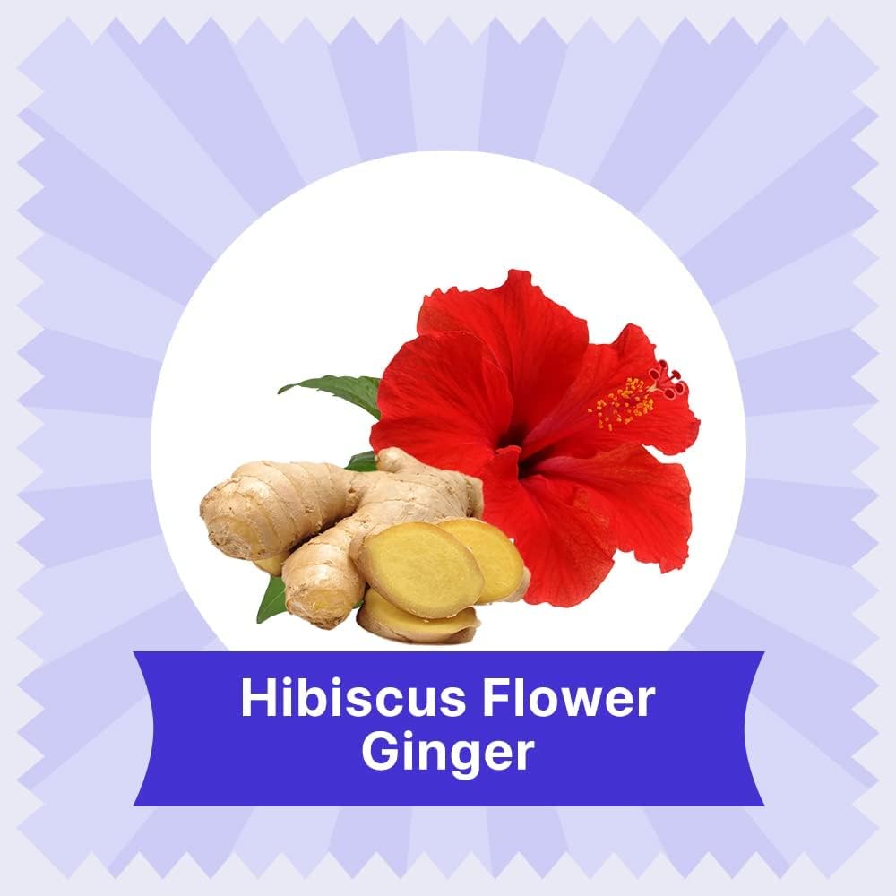 BLUE TEA - Hibiscus Ginger Tea - 60 Tea Bags - Plant Based | ENHANCING SKIN GLOW | Tangy & Spicy - Flower Based - Caffeine Free - Gluten Free | Ziplock Pouch