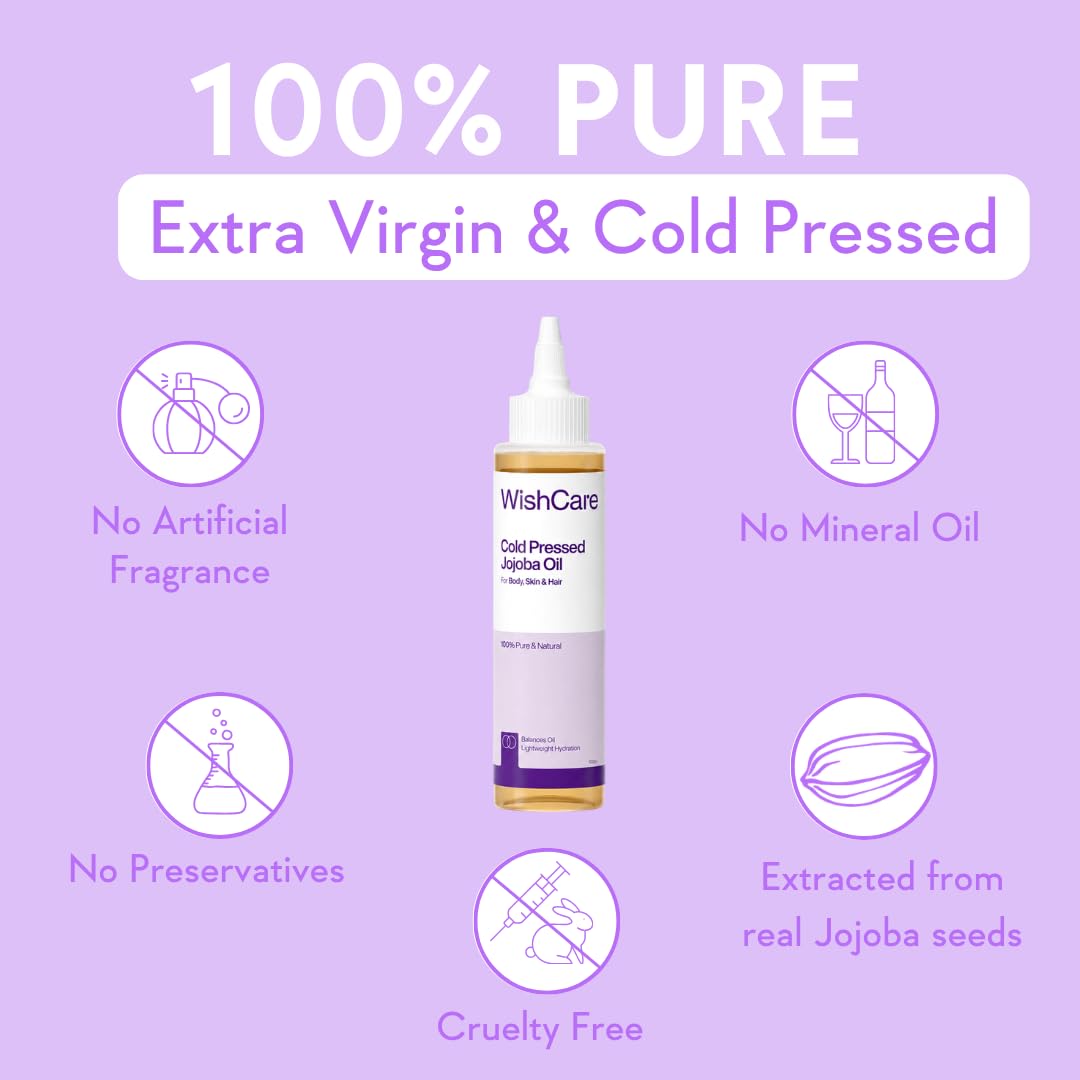WishCare® Pure Cold Pressed Natural Unrefined Jojoba Oil - Moisturizer for Skin, Hair and Nails - 100 Ml