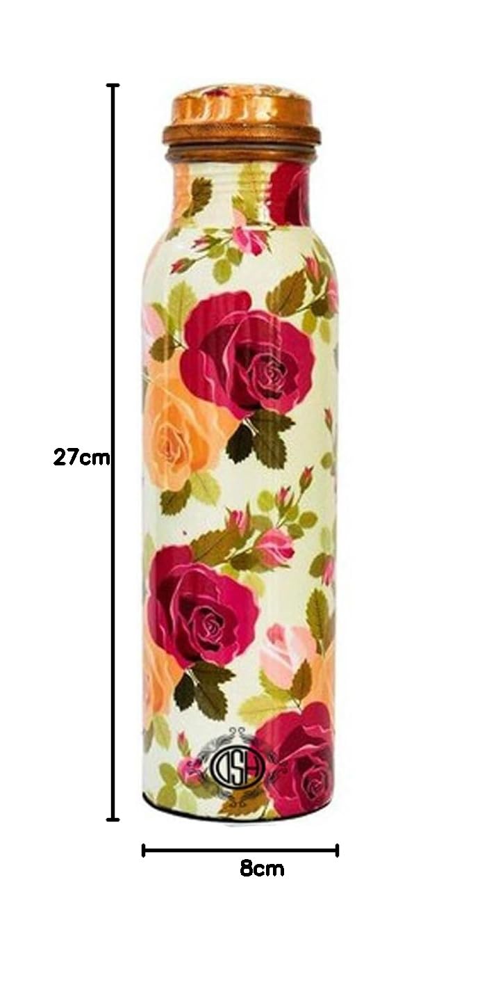 DSH Copper Bottles for 1 Litre Printed with Art Work, Travelling Purpose Bottles, Yoga Ayurveda Healing, 1000 ML (Design SM 1)
