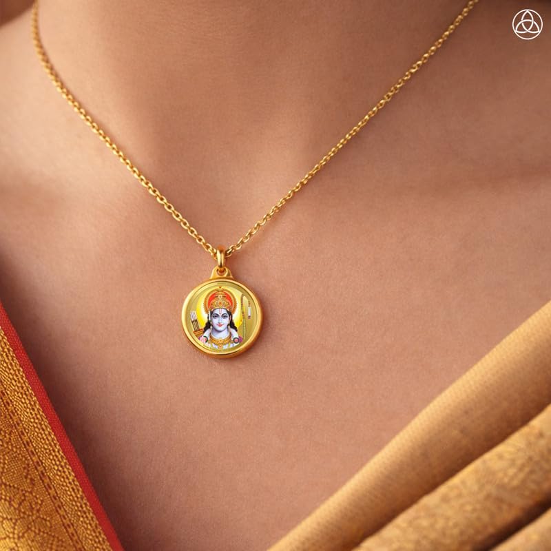 Diviniti 24K Gold Plated Ram Ji & Jai Shri Ram Pendant For Men, Women & Kids 18 MM Double Sided Stylish Pendant Necklace For Girls Divine God Pendant For Birthday Gift, Anniversary Gift