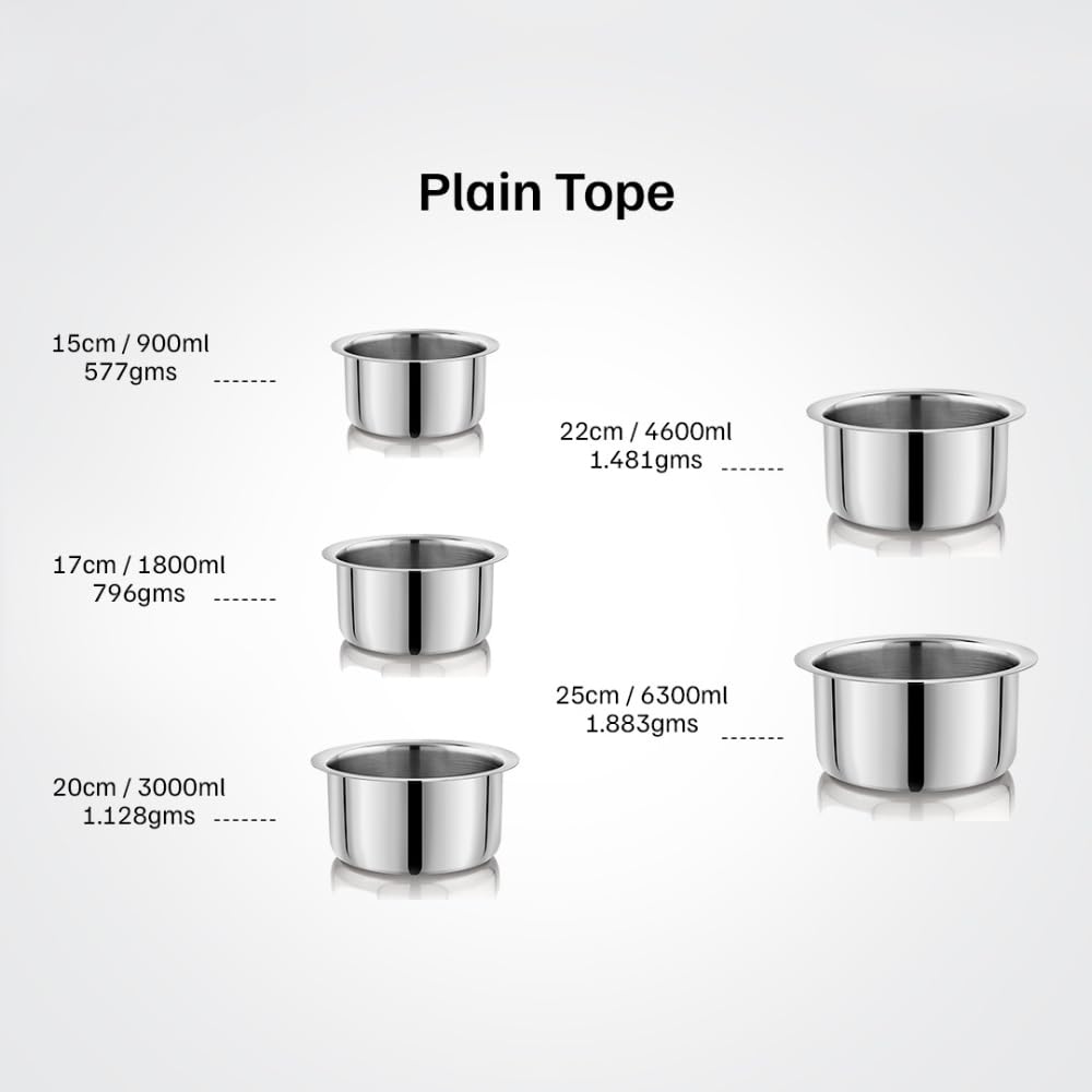 Vinod – Claro Heavy Gauge Stainless Steel Tope (Plain), 1.5 mm – Capacity 1.8 Liter
