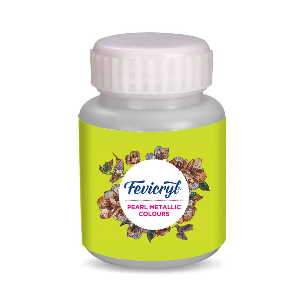 Fevicryl Pearl Metallic Colour (Silver, 100 ml) for Art and Craft Paint, Canvas, Wood, Leather, Earthenware, Metal