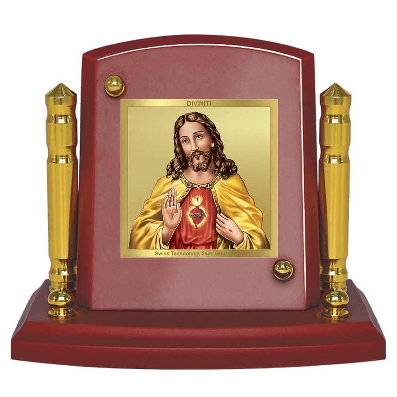 DIVINITI 24K Gold Plated Religious Car Dashboard Frame | Premium God Idol Frame for Car, Home Mandir & Office Table | Spiritual Gift, Decorative Showpiece | Jesus Christ
