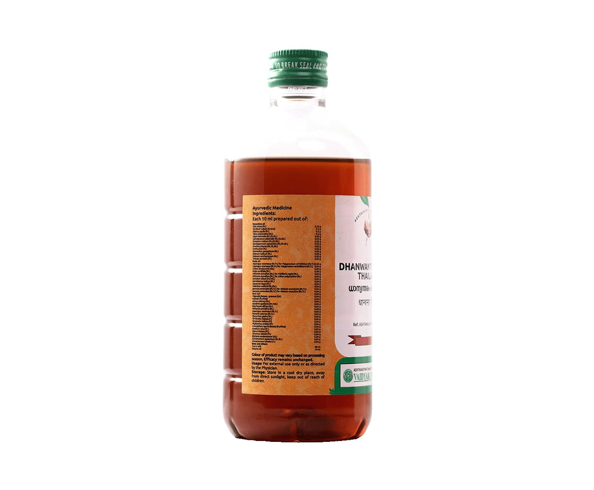 Vaidyaratnam Dhanwantharam Oil - 450 ml, Postnatal Care Ayurveda | Ayurvedic Oil for Paralysis, Pregnancy & Postnatal Care | Dhanwantharam Thailam