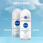 NIVEA Fresh Natural Roll On Deodorant | 72H Long Lasting Freshness | Fights Bacteria and Bad Odour | Mild Soothing Fragrance | With Ocean Extracts | 0% Alcohol | Dermatologically Approved & Paraben Free Formula | 50ml