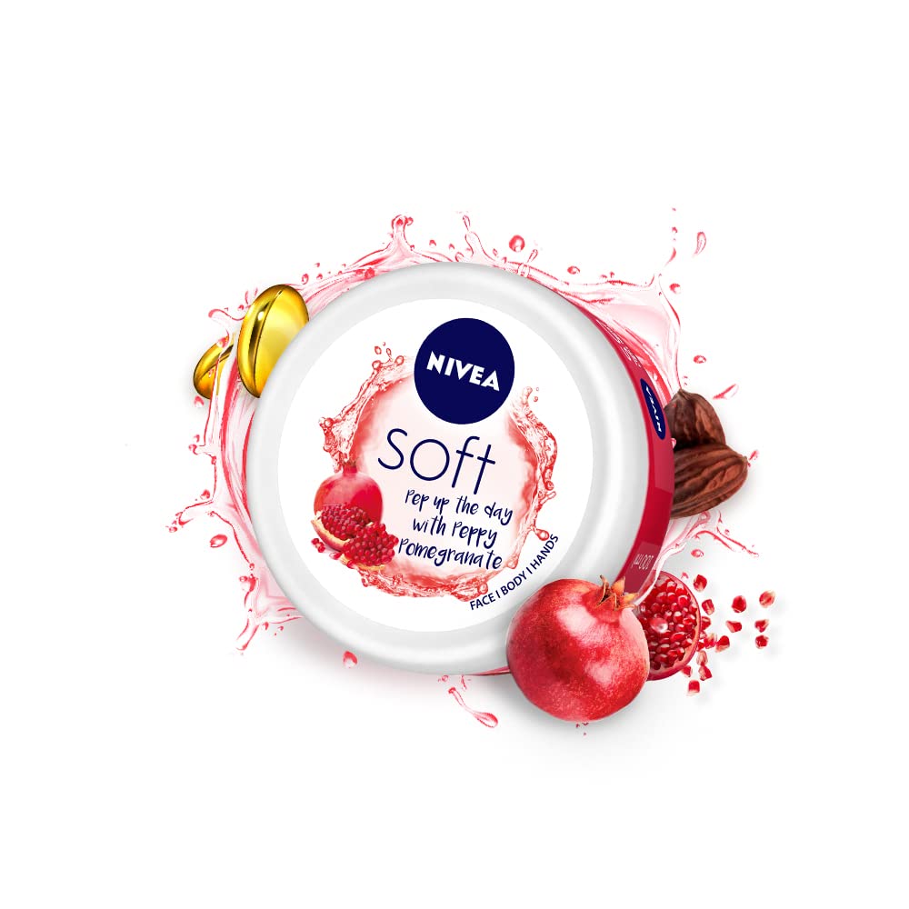 Nivea Soft Playful Peach, Light Moisturizer Cream For Face, 200 Ml & Nivea Soft Light Moisturizer Cream, Peppy Pomegranate, With Vitamin E & Jojoba Oil For Face, Hands And Body, 200ml