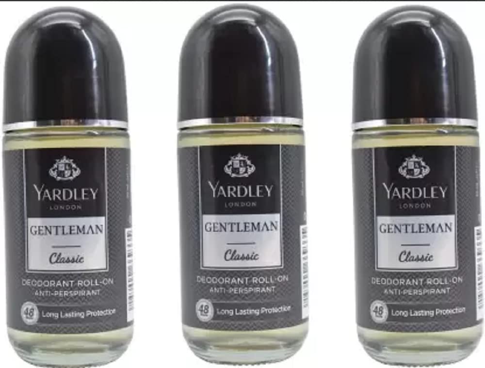 Yardley London Gentleman Classic Deodorant Roll-On Alcohol Free 50ML Each (Pack of 3) Deodorant Roll-on - For Men (150 ml, Pack of 3)