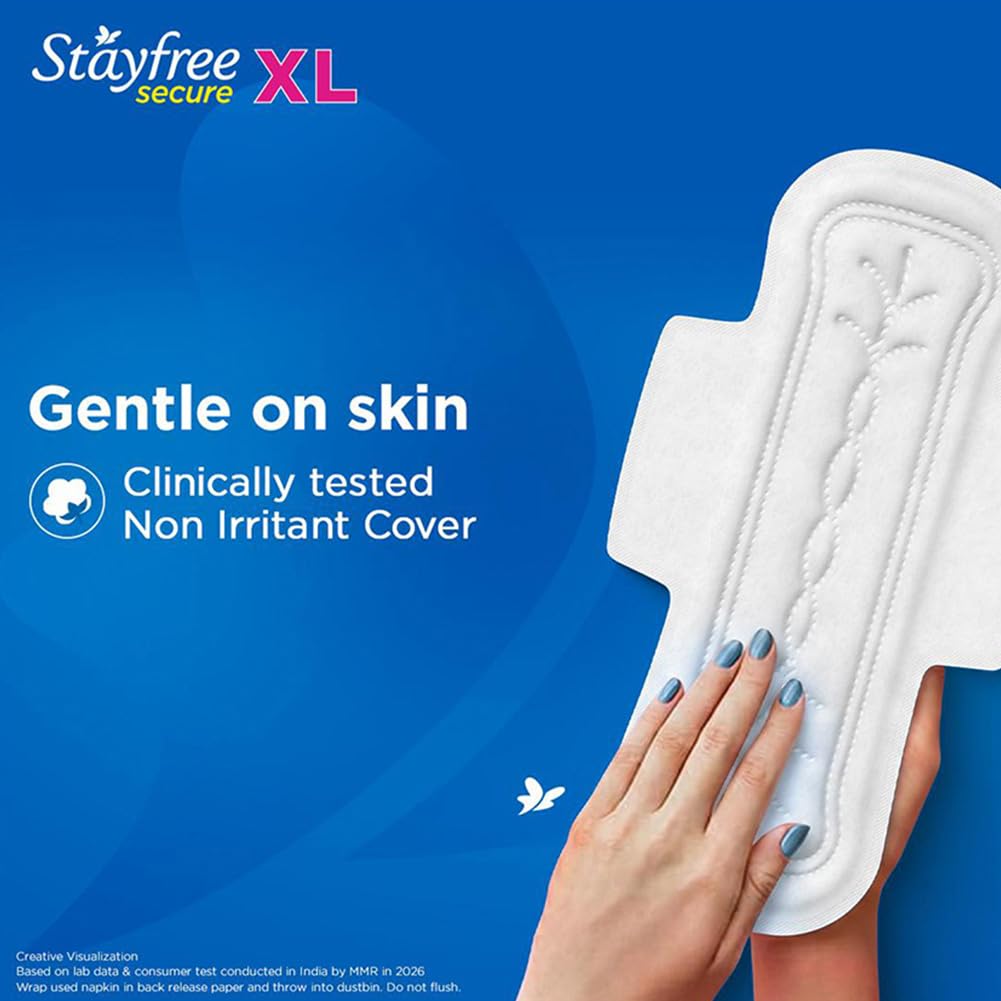 Stayfree Secure XL Sanitary Pads – 36 Pads (Pack of 2 × 18) | Cottony Soft Cover | Leak‑Lock Technology | Odour Control | Up to 12‑Hour Protection