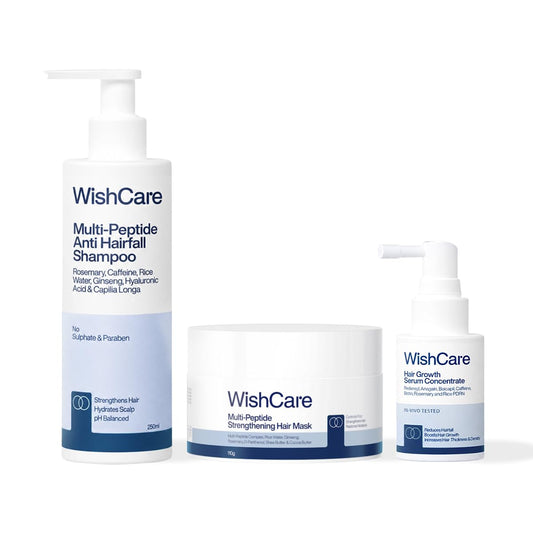 WishCare Complete Hair Growth & Anti Hairfall Combo | Hair Growth Serum + Anti Hair Fall Shampoo + Multi Peptide Rice Water Hair Mask | For Strong, Thick & Healthy Hair | Men & Women