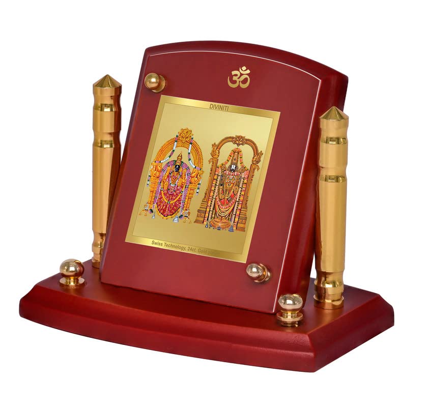 DIVINITI 24K Gold Plated Religious Car Dashboard Frame | Premium God Idol Frame for Car, Home Mandir & Office Table | Spiritual Gift, Decorative Showpiece | Padmavati And Lord Balaji
