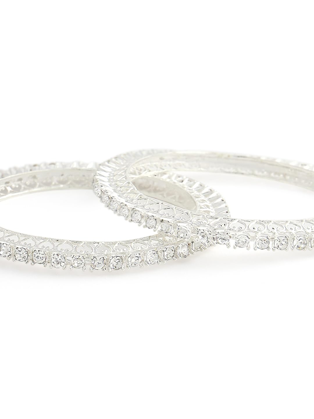 NMII Designer Metal Zircon Diamond Stone Bangles Kada Set For Girls & Women | Latest Women's Bangles | Trendy Kada For Women | Metal Bangles | Bangles For Wedding, Party, Festive- Set of 2