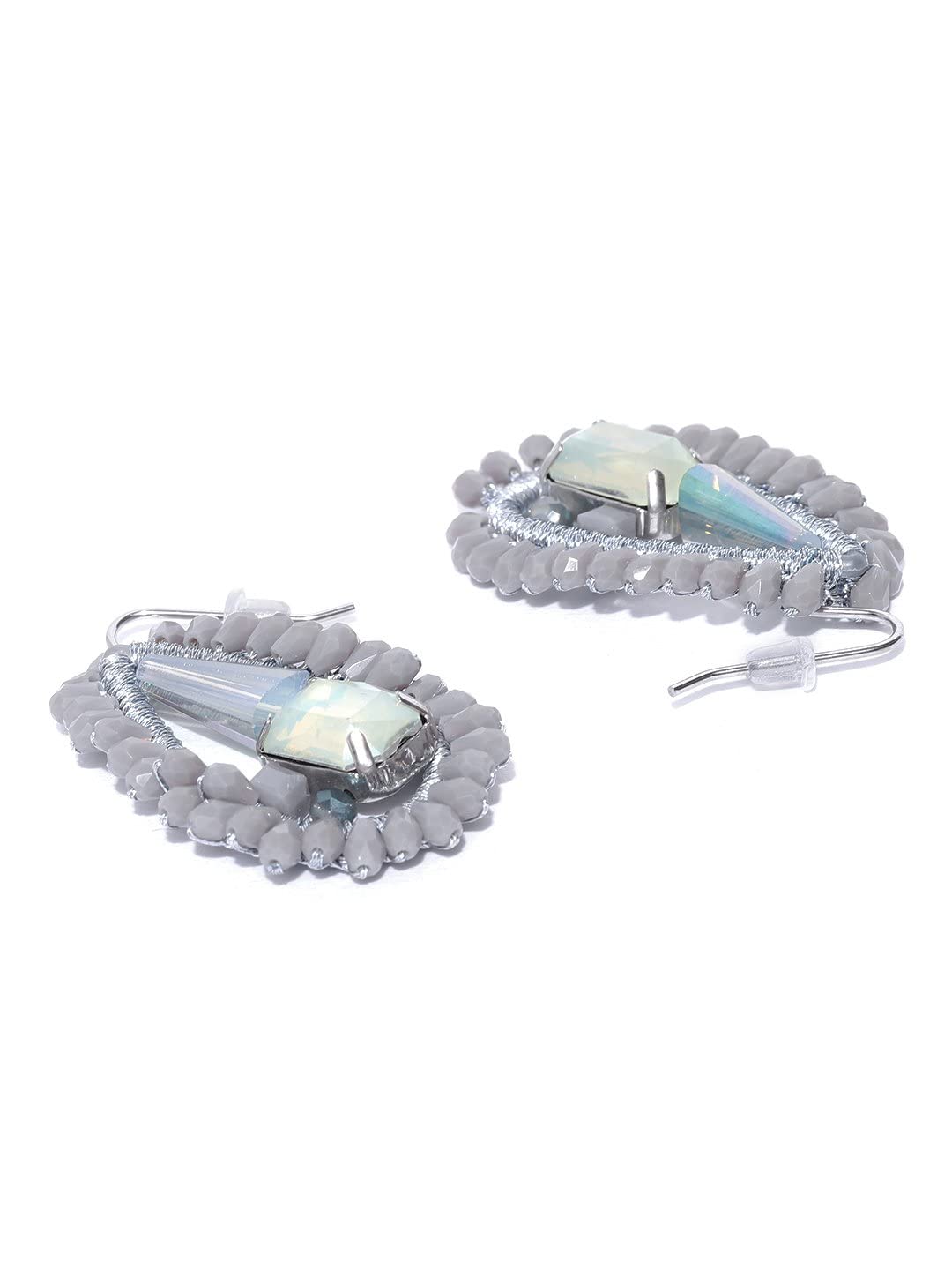 Priyaasi Prita Stones Studded Drop Earrings in Grey and Silver Color, One Size (DC-EAR-50270)