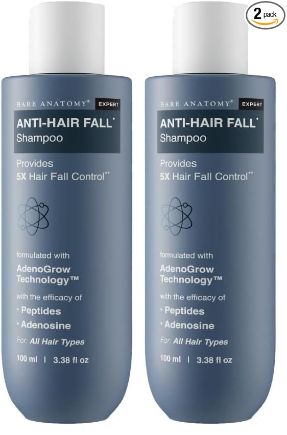 Bare Anatomy Hair Fall Control Shampoo | Provides 5x Hair Fall Control | Adenosine & Peptides | For Dry & Frizzy Hair | Sulphate & Paraben Free | DHT Blocker | Women & Men | 250ml (Pack of 2)