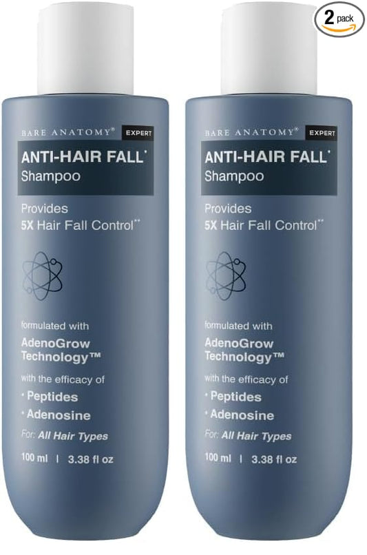 Bare Anatomy Hair Fall Control Shampoo | Provides 5x Hair Fall Control | Adenosine & Peptides | For Dry & Frizzy Hair | Sulphate & Paraben Free | DHT Blocker | Women & Men | 250ml (Pack of 2)