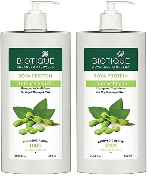 Biotique Soya Protein Fresh Nourishing Shampoo | Repairs Dry and Damaged Hair |Maintains pH Balance |Promotes Healthy Shiny Hair| Prevents Color Fading | All Skin Types | 650ml (Pack of 2)