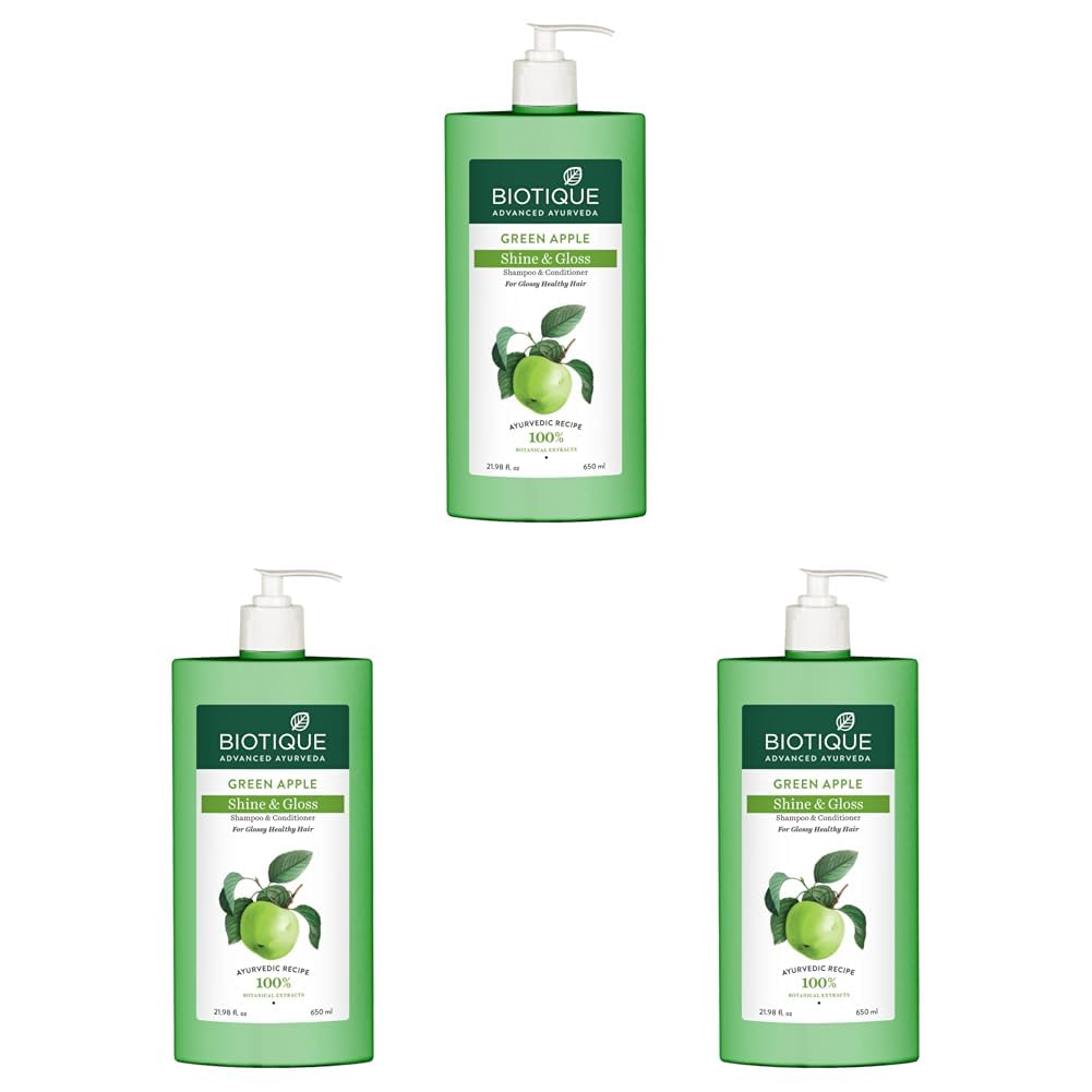 Biotique Green Apple Shine & Gloss Shampoo & Conditioner| Promotes Healthy, Shiny and Glossy Hair | Nourishes Scalp | Makes Hair Soft & Smooth |100% Botanical Extracts| All Skin Types | 650ml